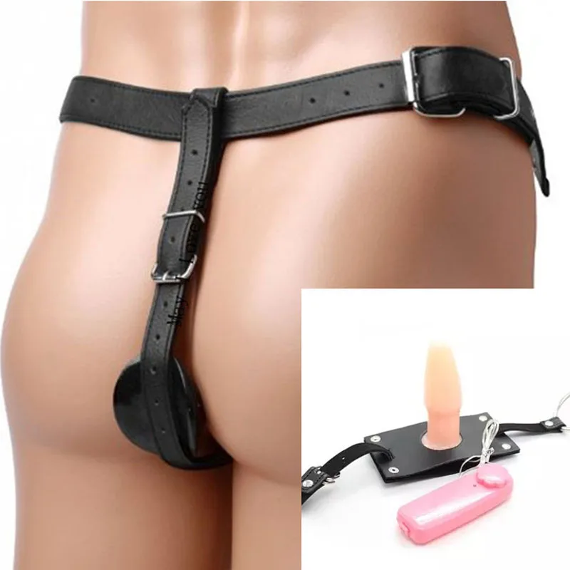 Leather Strapon Harness Man Gays Cock Ring and Butt Plug ,Male Chastity Shorts Device Remote Control,BDSM Bondage Adult Toy