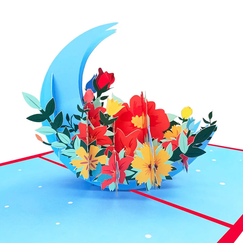 

10pcs Flower Basket Moon Handmade Origami 3D Pop UP Greeting Card Invitation Postcard Wish Wedding Birthday Christmas Party Gift