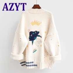 Elegant knitwear Women Cardigan Sweater spring autumn Knit Cardigan Cartoon Embroidery Oversize Sweater Coat outwear