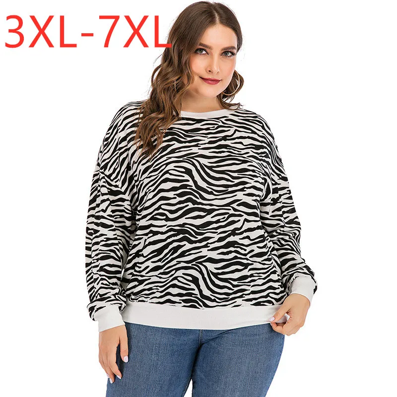 

2021 Spring Autumn Plus Size Tops For Women Large Pullover Long Sleeve Loose Casual Leopard O-neck T-Shirt 3XL 4XL 5XL 6XL 7XL