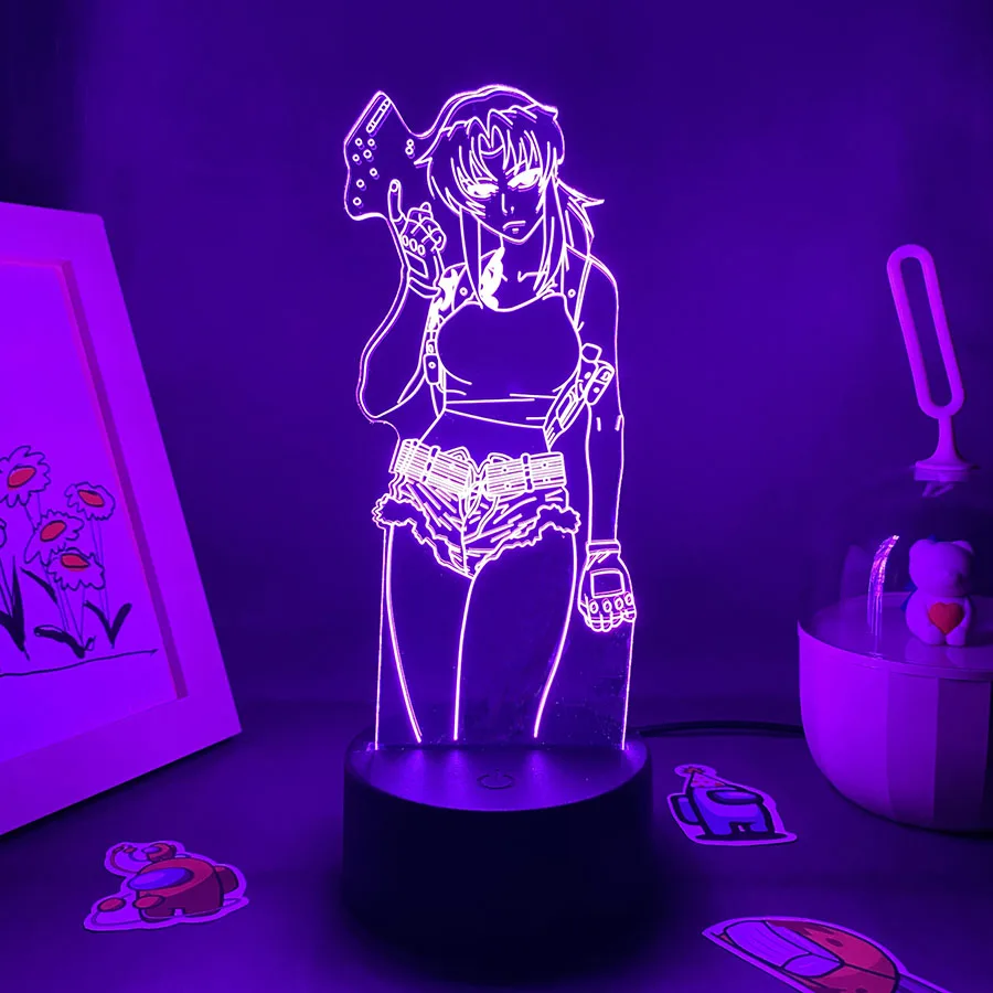 

Anime Black Lagoon Revy 3D LED Neon Night Lights Birthday Gift for Friend Otaku Bedroom Table Decor Manga Black Lagoon Lava Lamp