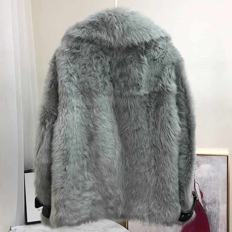 Women's Natural Fur Coat Winter Jacket Sheep Shaerling Real Fur Coat Female Furry Luxury Fur Coats Plaszcze Damskie 8585 KJ5821