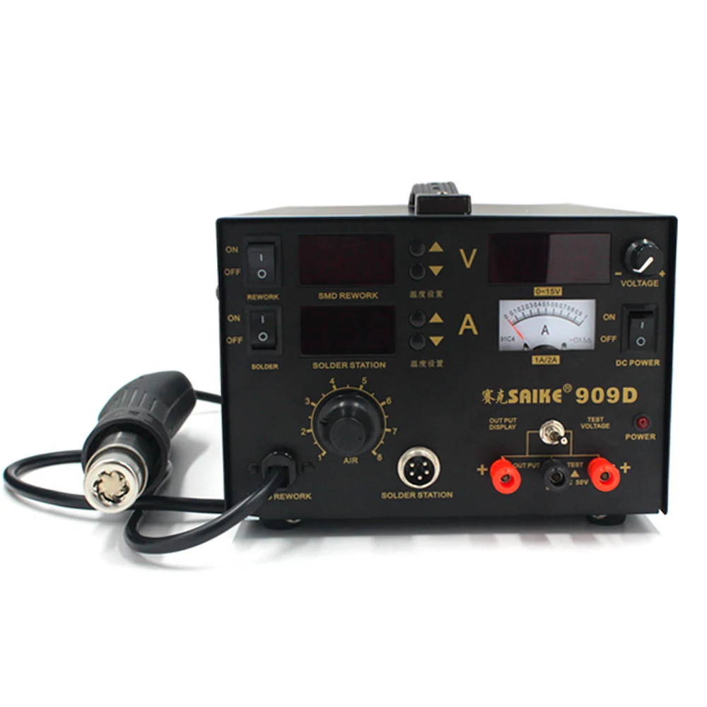 Saike 909D三オールインワン多機能はんだステーション2Aホットエアーはんだステーション15 220v smdリワークステーション