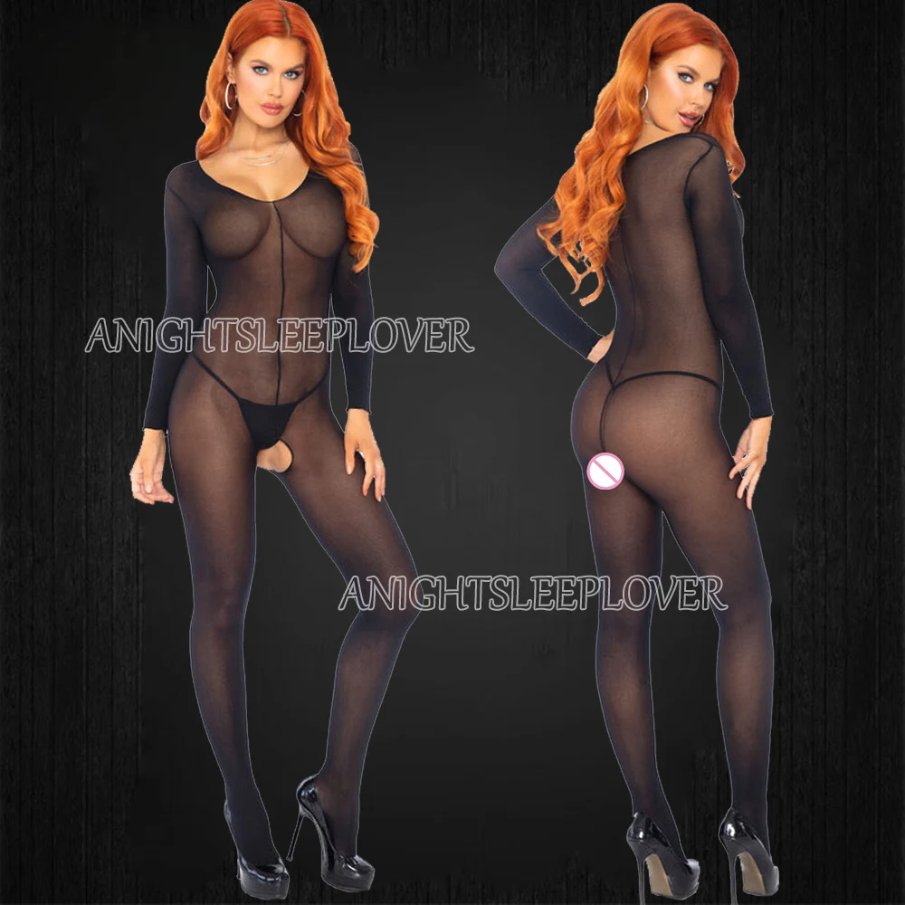 Sexy Underwear Bodystocking Open Crotch Catsuit Bodysuit Transparent Fetish Porno Sexi Women Crochless Erotic Baby Doll