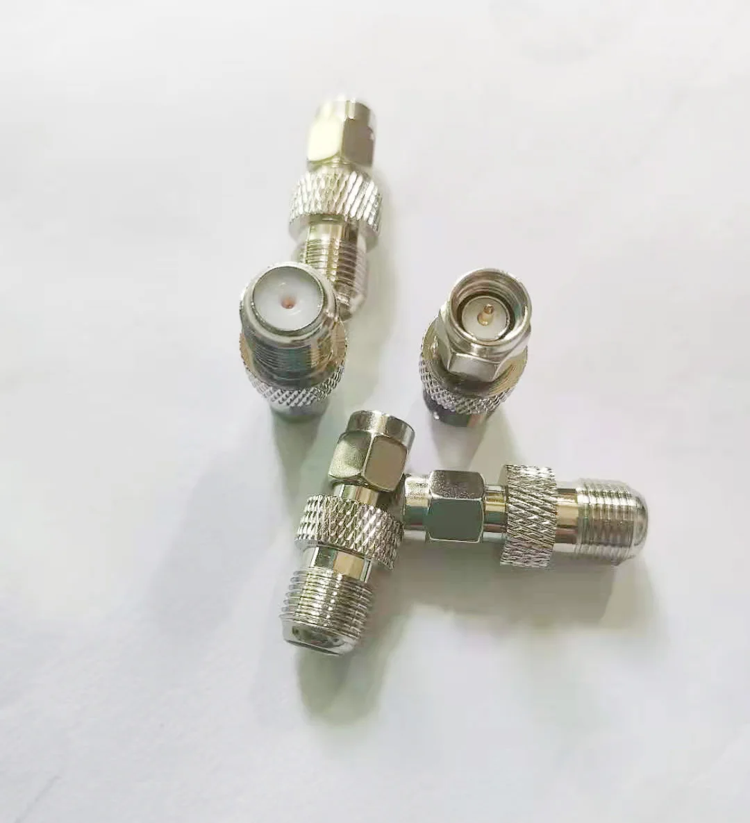 50 pcs copper Coaxial  F type female jack to SMA male plug F/M Straight RF Antenna Coax adapter Connector