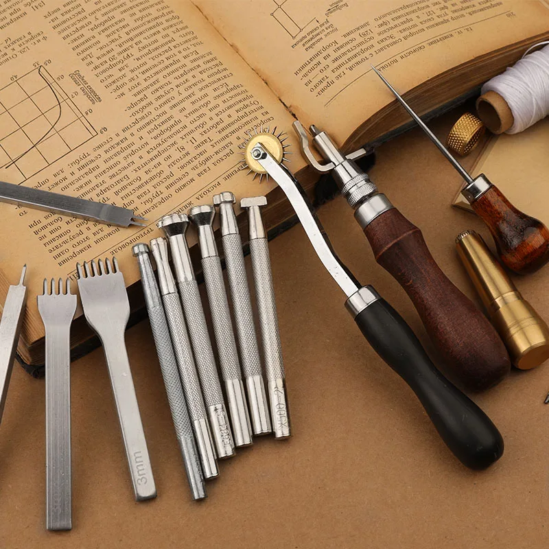 KAOBUY Professional Leather Craft Tools Kit Hand Sewing Stitching Punch Carving Work Saddle Groover Set Accessories DIY Tool