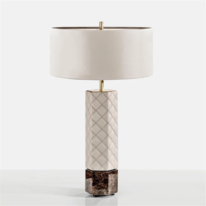 Modern Leather White Table Lamp Foyer Sample Bed Room Study Luxurious Fashion Sofa Marble Desk Light H 62cm D90