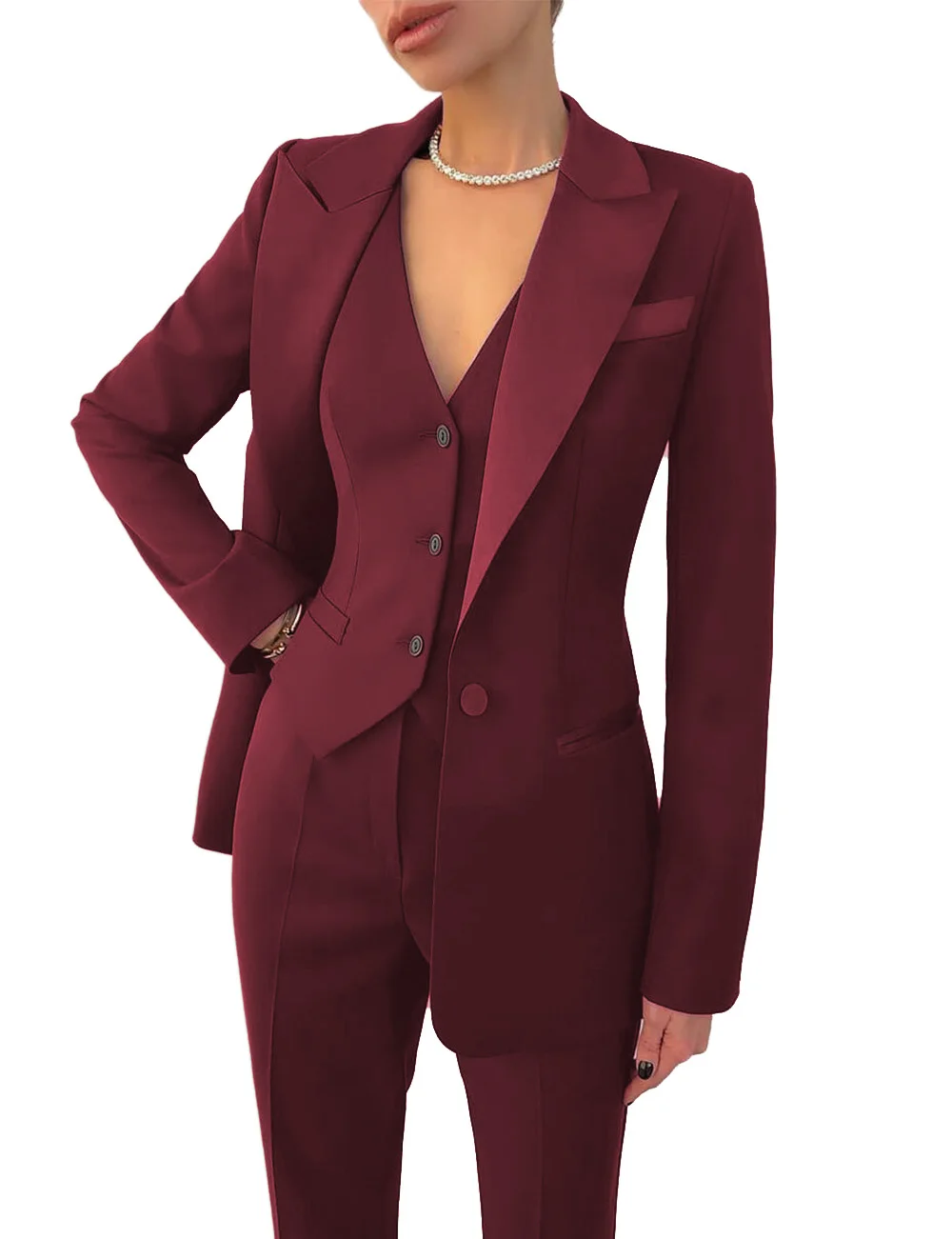 Women Suit Slim Fit Notch Lapel 3 Piece Workplace Style Blazer((Jacket+Vest+Pants）