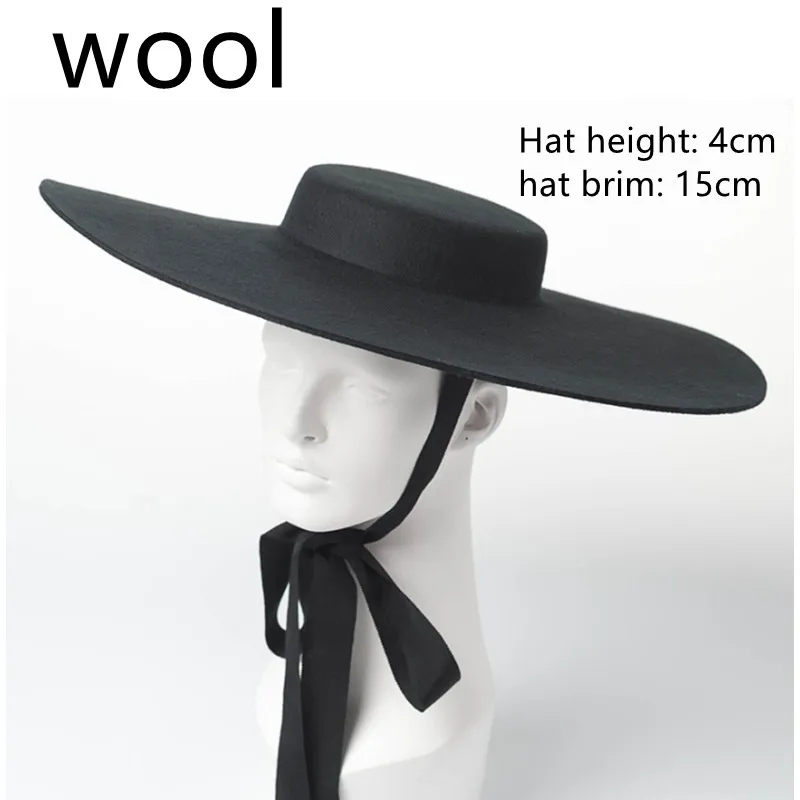 4cm kapelusz wysoki wełniany kapelusz oversize 15cm duże rondo płytki top płytki top fedora kapelusz mężczyźni i kobiety płaski top kapelusz nowy kapelusz z dużym rondem