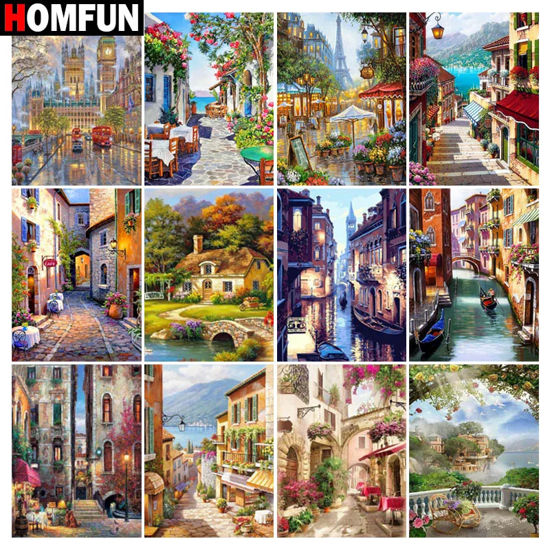 HOMFUN-Pintura Diamante com Diamante Bordado de Paris, Praça cheia e redonda Imagem de Decoração Rhinestone