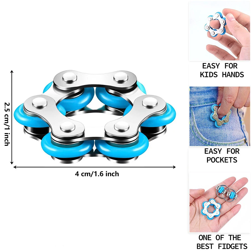 Mainan Fidget Rantai Enam Rol Bentuk Rantai Sepeda Flippy Fingertips Roller Anti-stres Mainan untuk Dewasa Remaja Anak Hadiah Spinner Logam