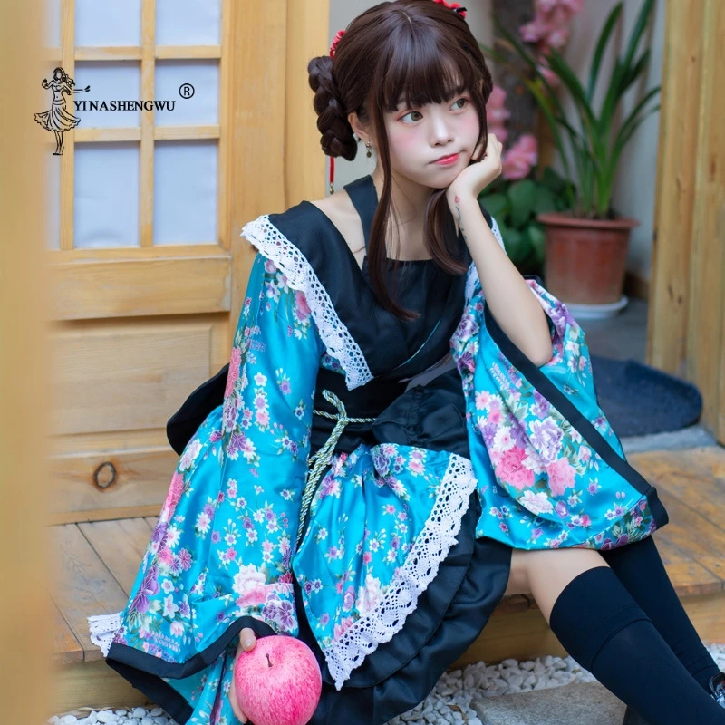 Traditional Japanese Costume Kimono Dress for Women Sakura Yukata Tutu Japanese Kawaii Girls Anime Cosplay Haori Stage Party