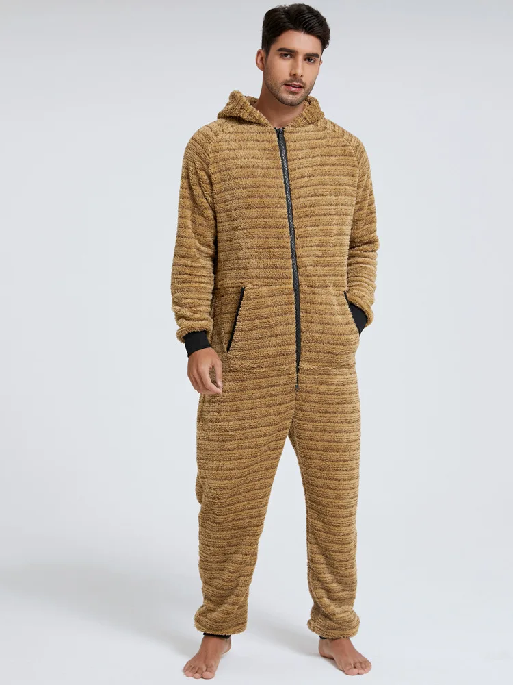 Männer Solide Flanell Pyjamas Overalls Langarm Homewear 2021 Overalls Hoode Nachtwäsche