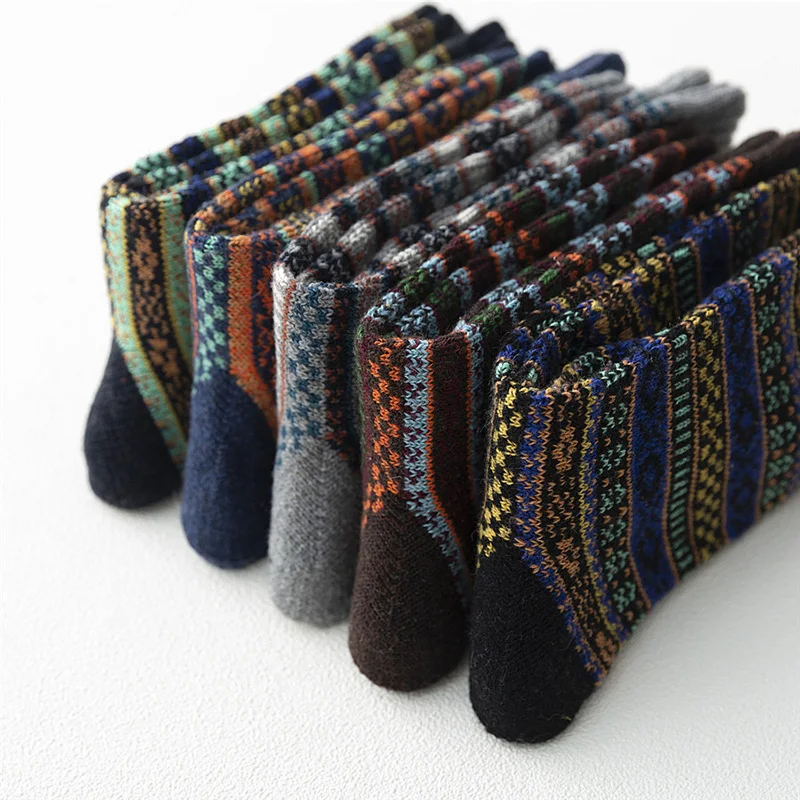 5 Paare/los männer Wolle Socken Winter Warm Dicke Gestreiften Solid Color Nahen Rohr Lange Socken Männlichen Neue Hohe Qualität