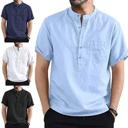 Men's Summer New Pure Cotton Hemp Button Short Sleeves Fashion Large Blouse Top 2021 New Fashion Shirts For Men Plus Size