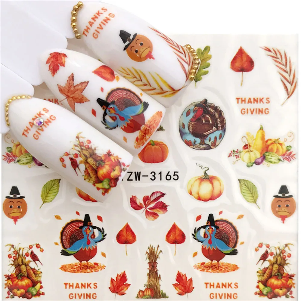 Maple Leaf Nail Stickers Flower Nail Decal Flower Colorful Water Transfer Nail Sticker Watermark Nails Manicure Designer