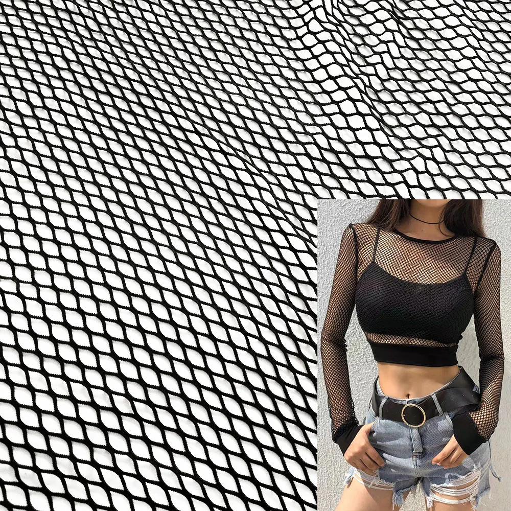 Seksowne kabaretki Spandex Stretch siateczkowe francuskie designerskie tkaniny siatkowe, modna koszula odzież, szycie bielizny, Bikini plażowe puste topy