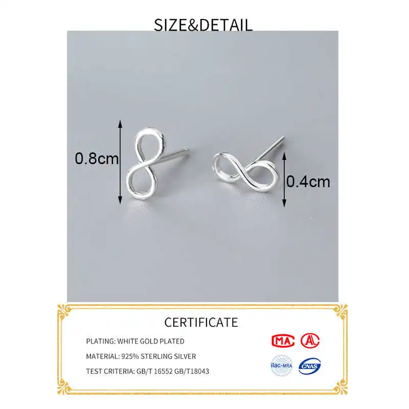 INZATT Real 925 Sterling Silver Minimalist infinity Stud Earrings For Fashion Women Fine Jewelry Geometry Symbol Accessories