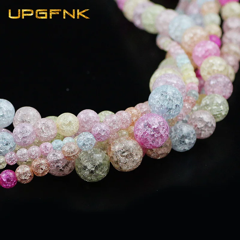 Colorful Crack Quartz Crystal Beads Natural Stone Round Rock Popcorn Loose Beads For Jewelry Making DIY Bracelets 4/6/8/10/12MM