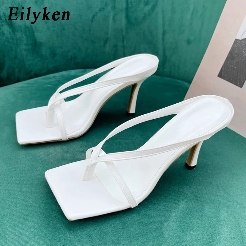 Eilyken 2024 New Slipper High Heels Shoes Fall Best Street Look Females Square Head Toe Clip-On Strappy Women Sandals Slides