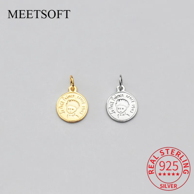 MEETSOFT Office  925 Sterling Silver Round Cute Boy Charms of DIY Handmade Necklace Bracelet  Jewelry wholesale Accessory