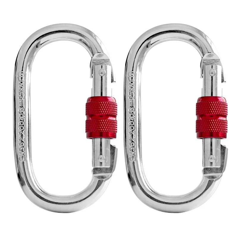 

FITNESS-Outdoor Climbing Carabiner O-Shape Screw Lock Spring-Loaded Gate Hook Safety Buckle, Steel Lock, Climbing Equipment, 25k