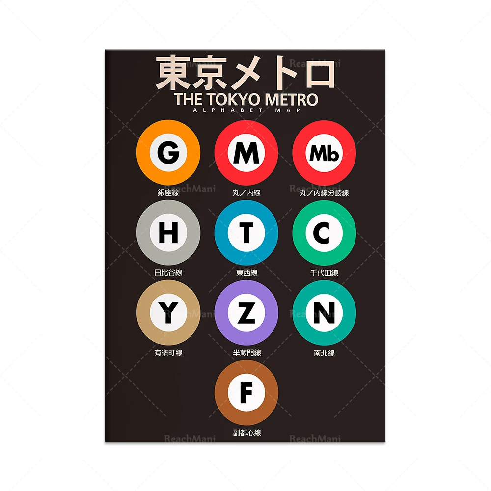Tokyo subway map, subway letter posters, Japanese underground art
