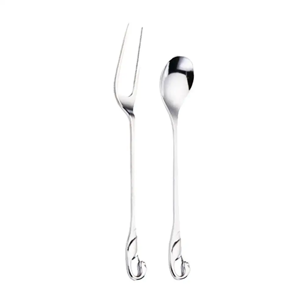 1 Pieces Zinc Alloy Fruit Fork Coffee Spoon Home Kitchen Western Tableware Two Tooth Fruit Cake Salad Fork Tableware