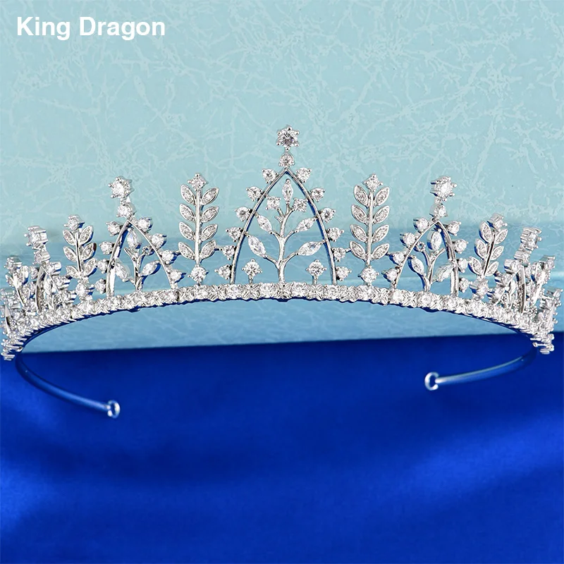 Luxury Cubic Zirconia Crown Bride Jewelry White Gold Color Wedding Bridesmaid Hair Accessories Gift Box Packing CZC-2024