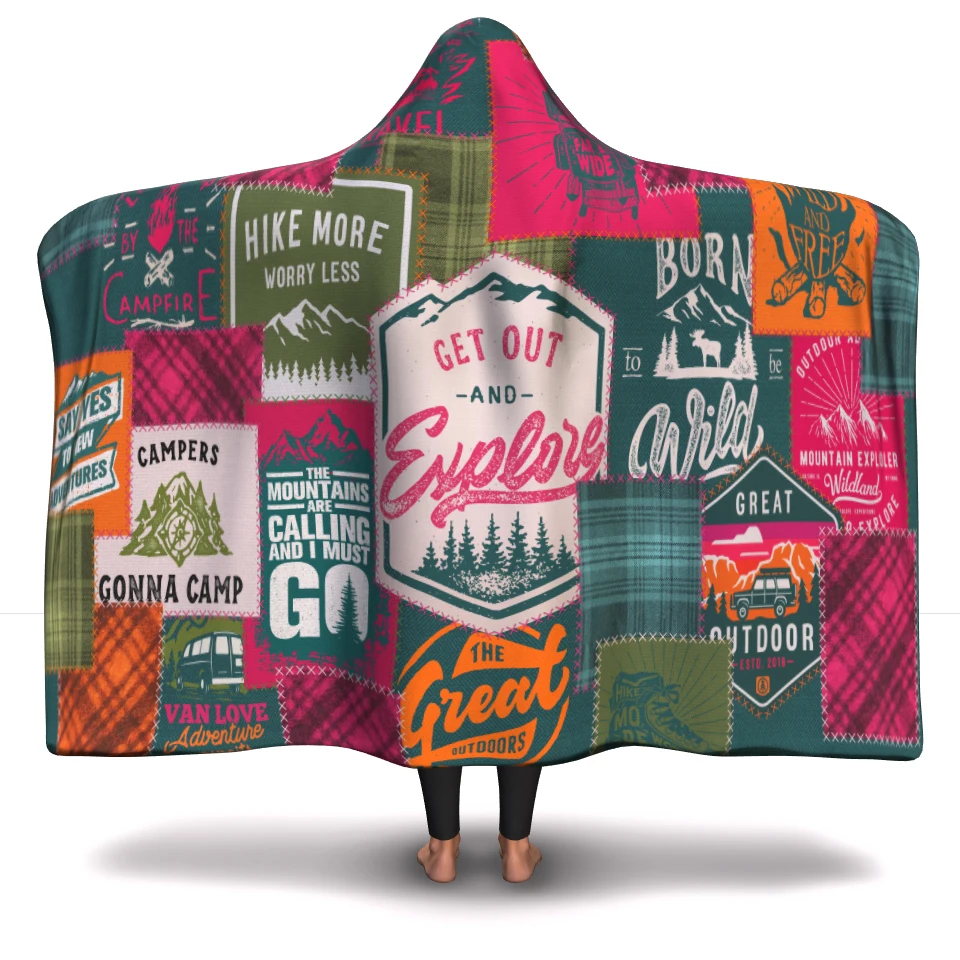 

patchwork pink green pattern Blanket Hooded Blanket 3D full print Wearable Blanket Adults men women Blanket style-8