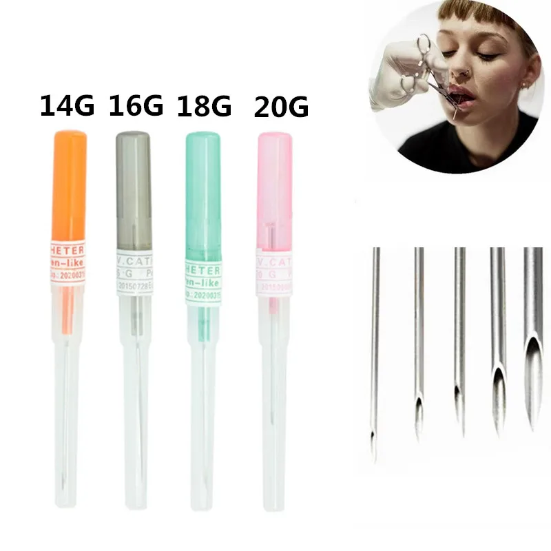 14/16/18/20G Sterilized Piercing Needle Lot Surgical Steel Disposable Piercing Needle for Tattoo Ear Nose Nipple Pircing Tool