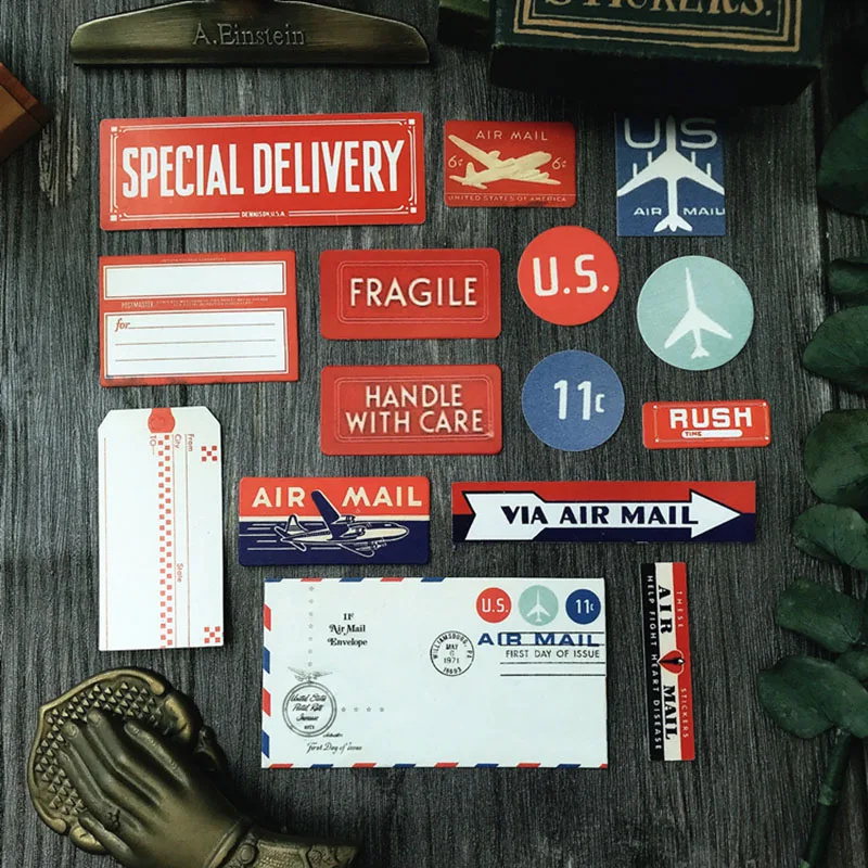 13pcs Vintage Aviation Logo Decorative Paper DIY Scrapbook Junk Journal Hand Account Thick Card Decoration Material