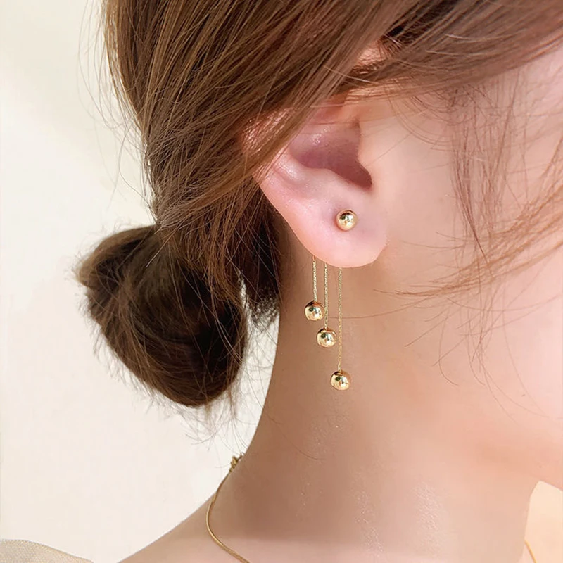 2021 New Golden Pea Tassel Drop Earrings For Woman Korean Fashion Jewelry Party Neo Gothic Girls Unusual Ear Accessories image 3