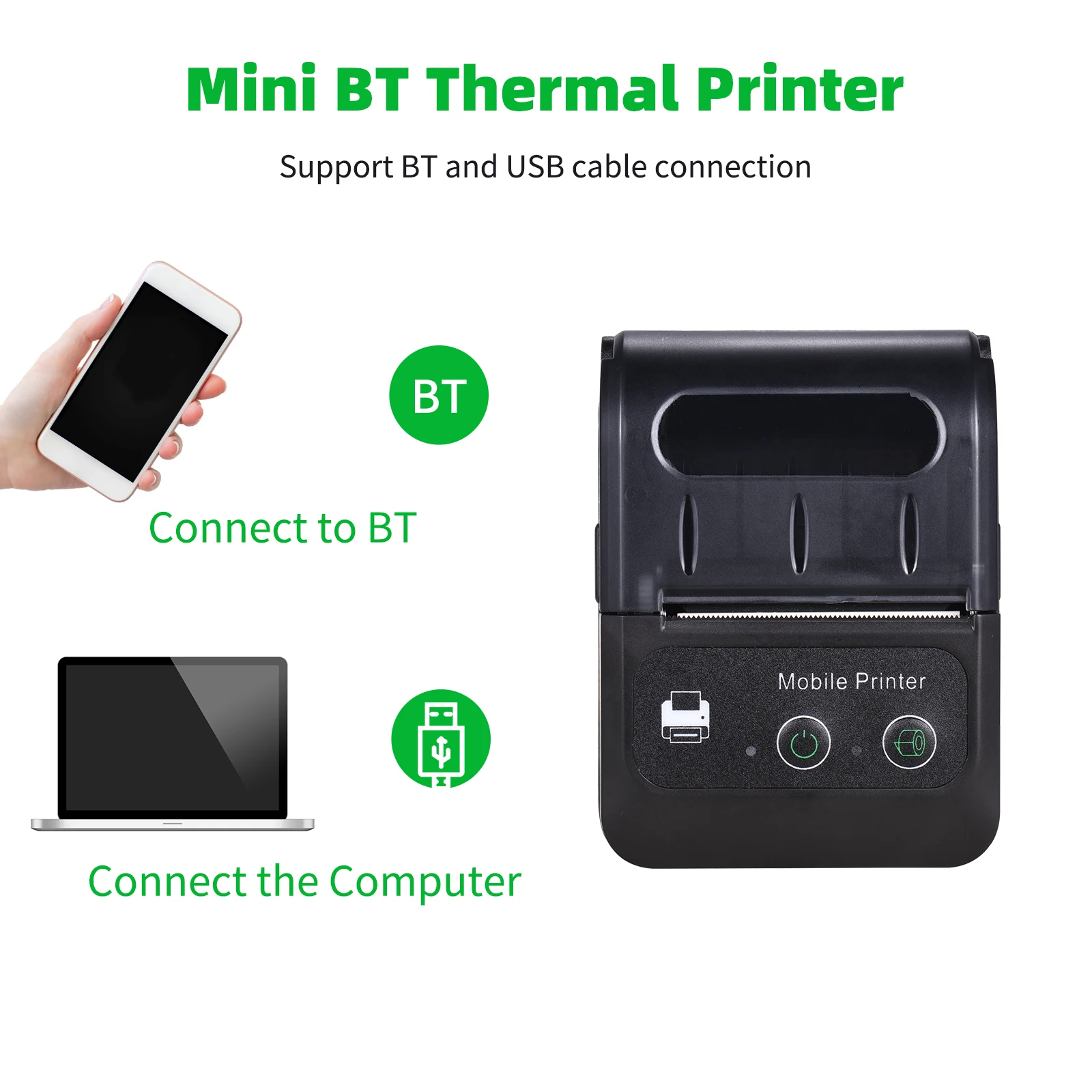 Portable Phone Thermal Receipt Printer 58mm Mini Size To Carry On Works With Android & iOS Handheld Wireless Bluetooth Printer