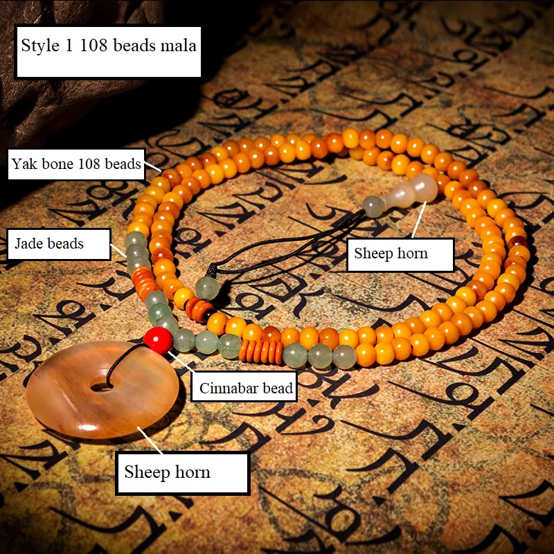 Handcrafted Old Tibetan Yak Bone Mala Tibetan Designer Mala Buddhist 108 Prayer Beads Bracelet Tibetan Bone 108 Beads Mala