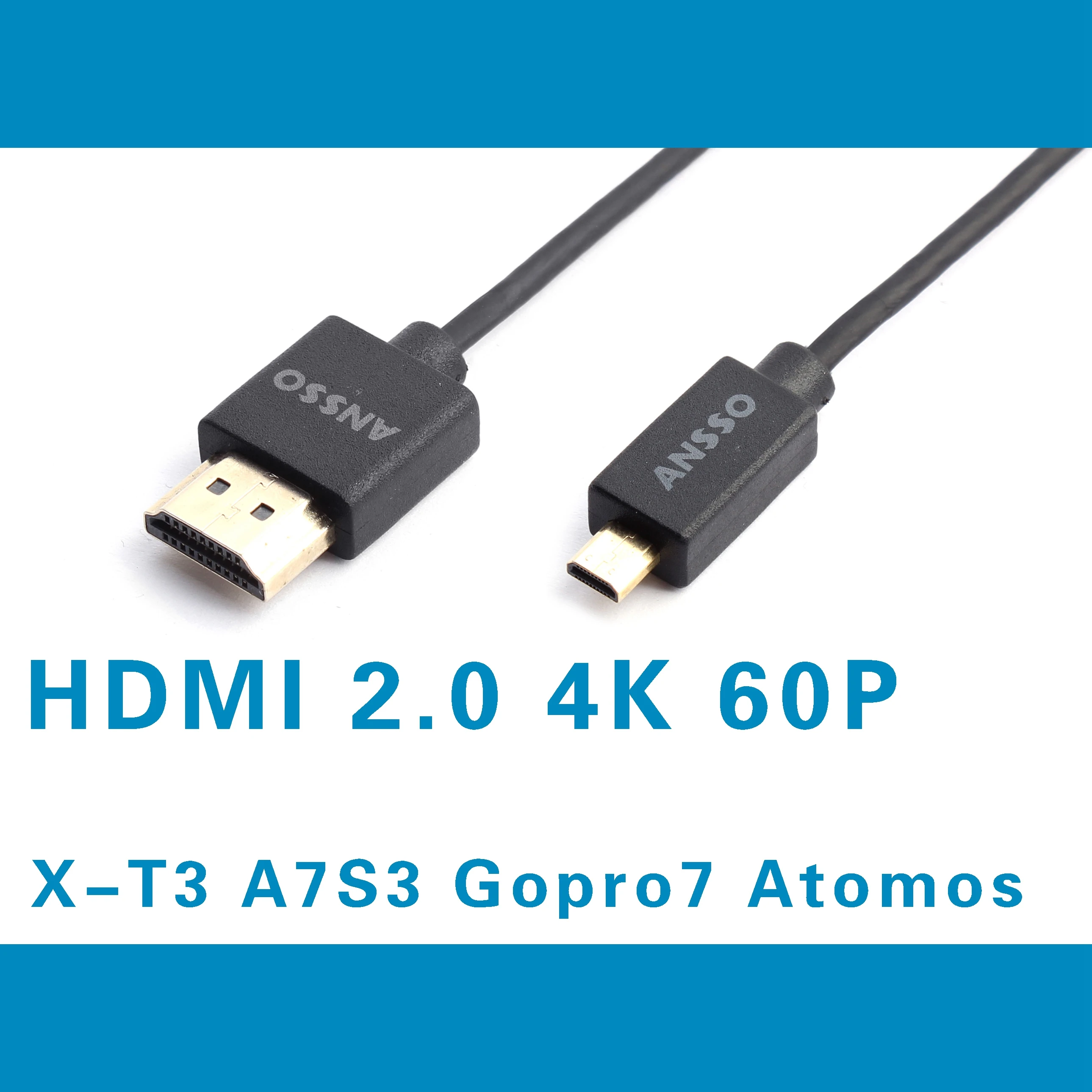 Micro to HDMI-compatible ultra-fine cord EOS R5 R6 XT4 A7 Gopro Atomos 4K60P camera Extension cable Ultra Slim HDMI2.0 18Gbps