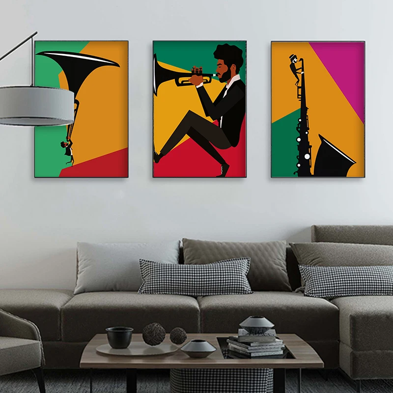 

Canvas Painting Colorful Trumpet Poster Vintage Instruments Wall Art Picture Classical Jazz Music Print Home Festival Decoration