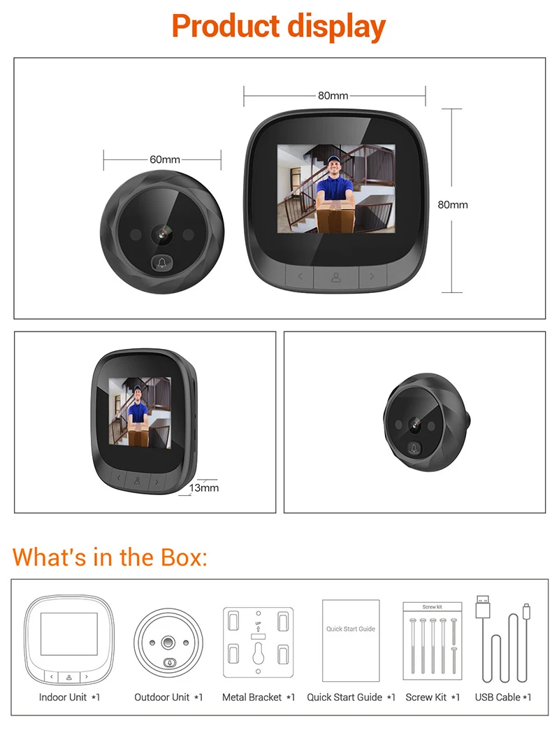 C06 2.4 Inch LCD Color Screen 90 Degree Wide Angle Electronic Peephole Door Bell Camera Night Vision Viewer Photo Visual Monitor