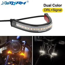 Luz de señal de giro LED Universal para motocicleta y DRL, ámbar, blanco, anillo intermitente para Moto, tira de horquilla, lámpara intermitente, 12V, 1 ud.