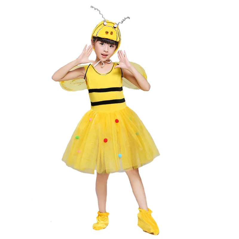 Traje de dança cosplay amarelo para meninos e meninas, macacão de abelha animal bonito, fantasias infantis de desempenho, festa de Halloween