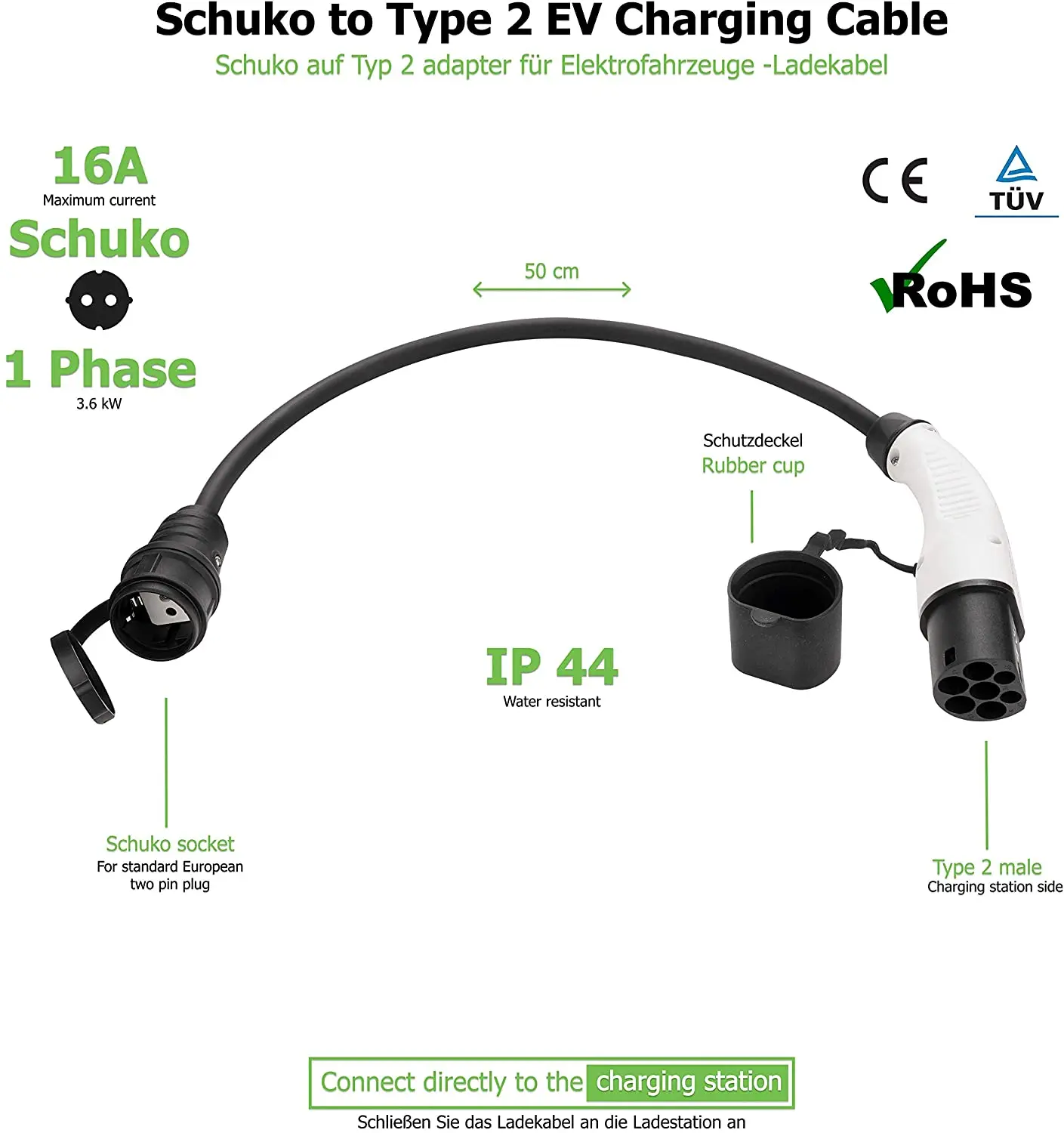 Convertitore da 16A tipo 2 a presa shuko ev plug convertitore EVSE Chagring Adapter caricatore EV