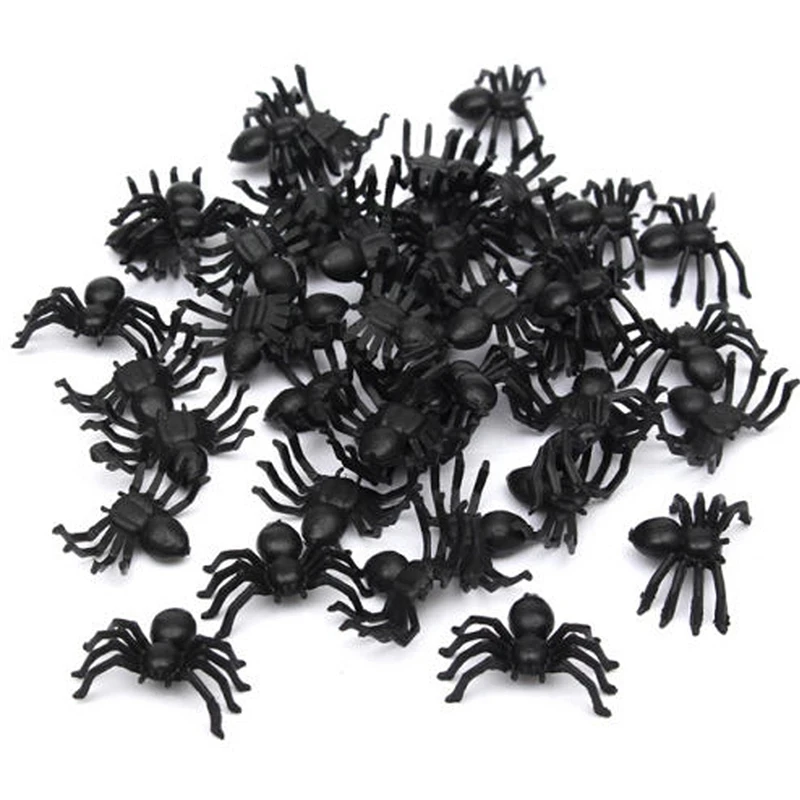 50pcs Halloween Decorative Spiders Small Black Plastic Fake Spider Toys Halloween Funny Joke Prank Realistic Props