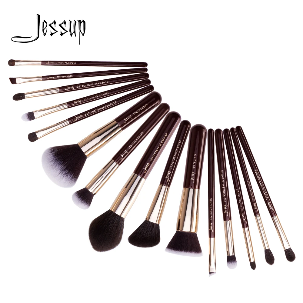 Jessup Makeup Brushes Set Professional Makeup Brush Powder Foundation Eyeshadow Highlighter 15pcs Natural-Synthetic Hair Brushes