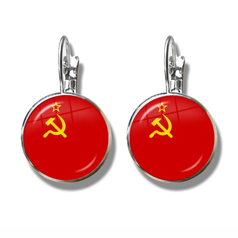 Vintage USSR Soviet Badges Sickle Hammer French Hook Earrings CCCP Russia Emblem Communism Sign Top Grade Ear Jewelry For Women
