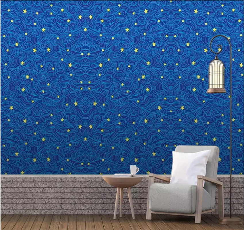 

Customized 3D photo wallpaper blue starry sky simple fashion cute cartoon indoor wall covering background wall