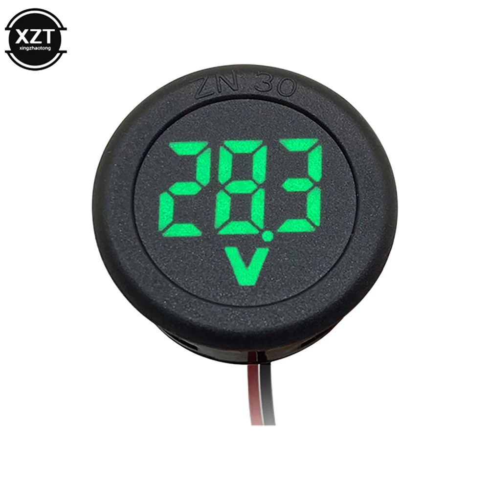 DC 5-100V LED Digital Display Round Two-wire Voltmeter DC Digital Car Voltage Current Meter Volt Detector Tester Monitor Panel