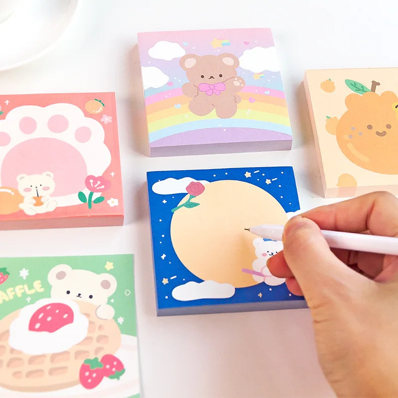 100 Pcs Adorable Animals Cartoon Bear Memo Pad Cute Message Notes Decorative Notepad Note Paper Memo Stationery Office Supplies