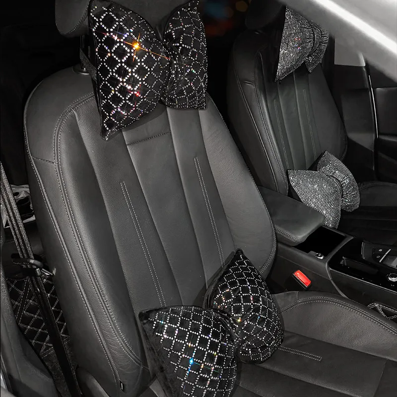 Colorful Rhinestones Full Diamond Bowknot Fashion Sparking Car Interior Decorations Universal Car Waist Neck Pillow Headrest