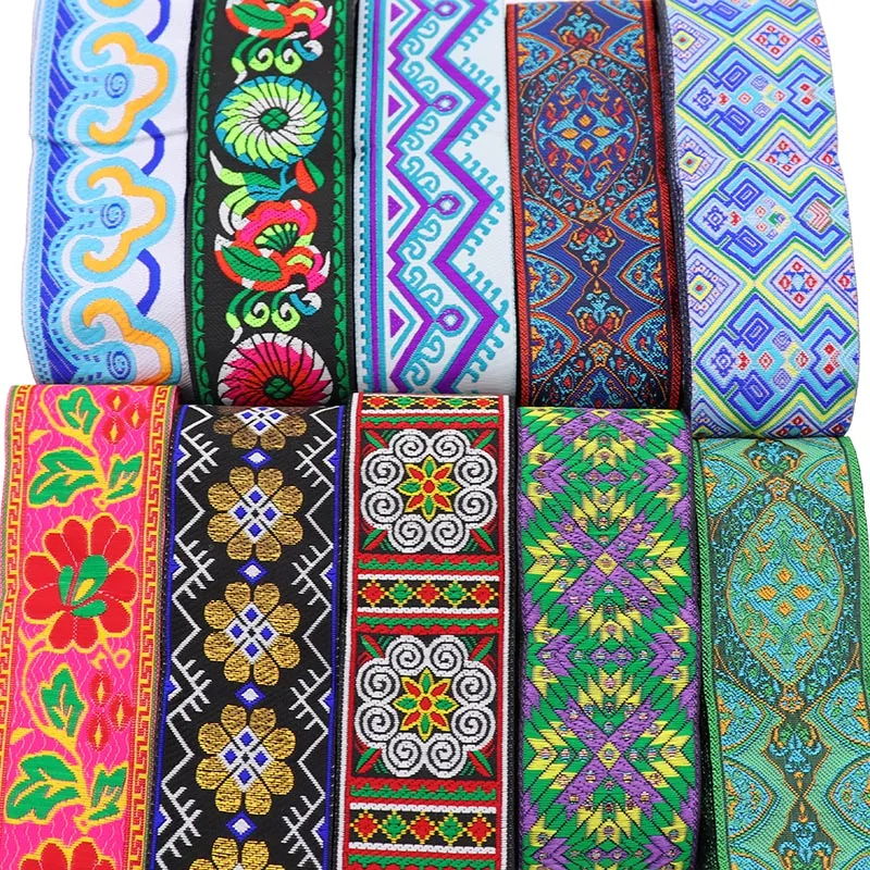 7 Yards 5cm Width Colorful African Lace Fabric Embroidered Jacquard Ribbon For Wedding Dress Stage Clothes Accessories Lace Trim