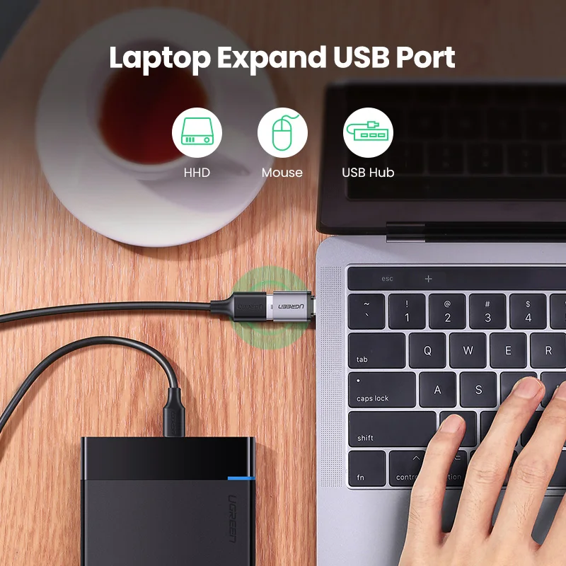 Ugreen USB C 어댑터 유형 C-USB 3.0 어댑터 Thunderbolt 3 Type-C 어댑터 Macbook pro Air 용 OTG 케이블 Samsung S10 S9 USB OTG